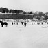 Jamaica Pond had been used for harvesting ice since the eighteenth century. By the 1850s, icehouses were built along the shoreline to house ice prior to shipment. Men stand with horse-drawn sleds used to move the ice to the icehouses. Photograph courtesy of the Boston Public Library.