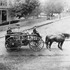 Two firemen pose with a horse drawn chemical fire engine in this 1880 photograph taken at Centre and Burroughs Streets. These engines used chemicals rather than water to fight fires.